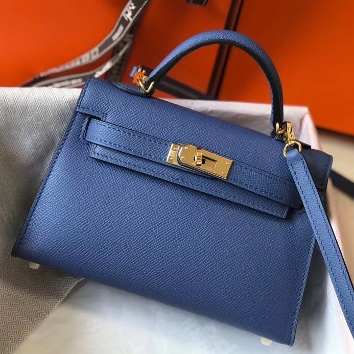 Replica Hermes Kelly Mini II Sellier Handmade Bag In Blue Iris