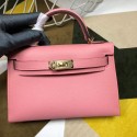 Replica Hermes Kelly Mini II Bag In Original leather 20cm Golden Hardware Pink Bag RS26214