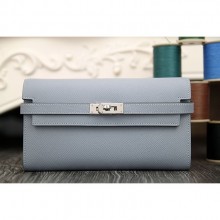 Hermes Kelly Longue Wallet In Blue Lin Epsom Leather RS14480